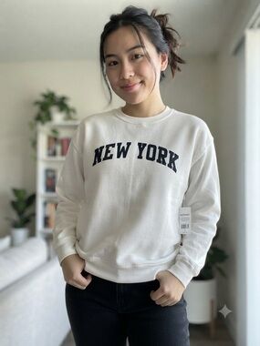 Port and Company White Crewneck Sweatshirt with Blue Logo